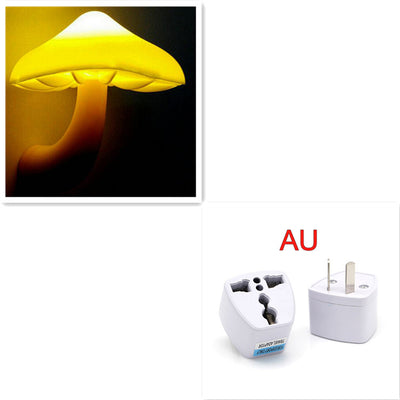 LED Night Light Mushroom Wall Socket Lamp EU US Plug Warm White Light-control Sensor Bedroom Light Home Decoration - Mushroom AU Yellow - Led Lighting - Carvan Mart