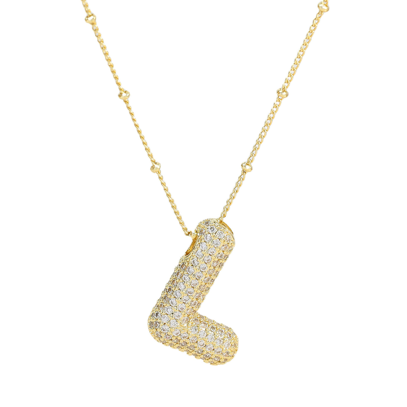 Brass Zircon Bubble Balloon Letter Pendant Necklace For Women - Gold L - Necklaces - Carvan Mart