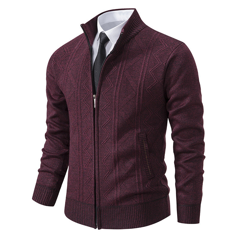 Winter Men Woolen Sweater Men's Cardigan Coat Stand Collar - Carvan Mart