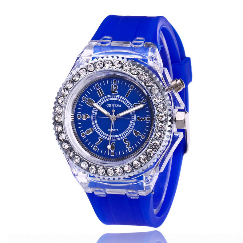 LED Luminous Watches Geneva Women Quartz Watch Women Ladies Silicone Bracelet Watches - Blue - Women's Watches - Carvan Mart