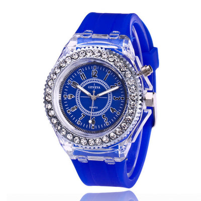 LED Luminous Watches Geneva Women Quartz Watch Women Ladies Silicone Bracelet Watches - Blue - Women's Watches - Carvan Mart