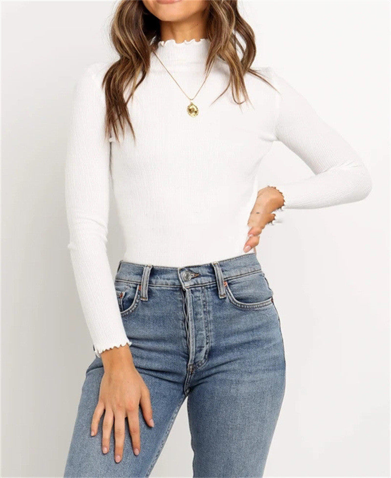 Turtleneck Women's Loose Solid Color Sweater - White - Winter Tops - Carvan Mart