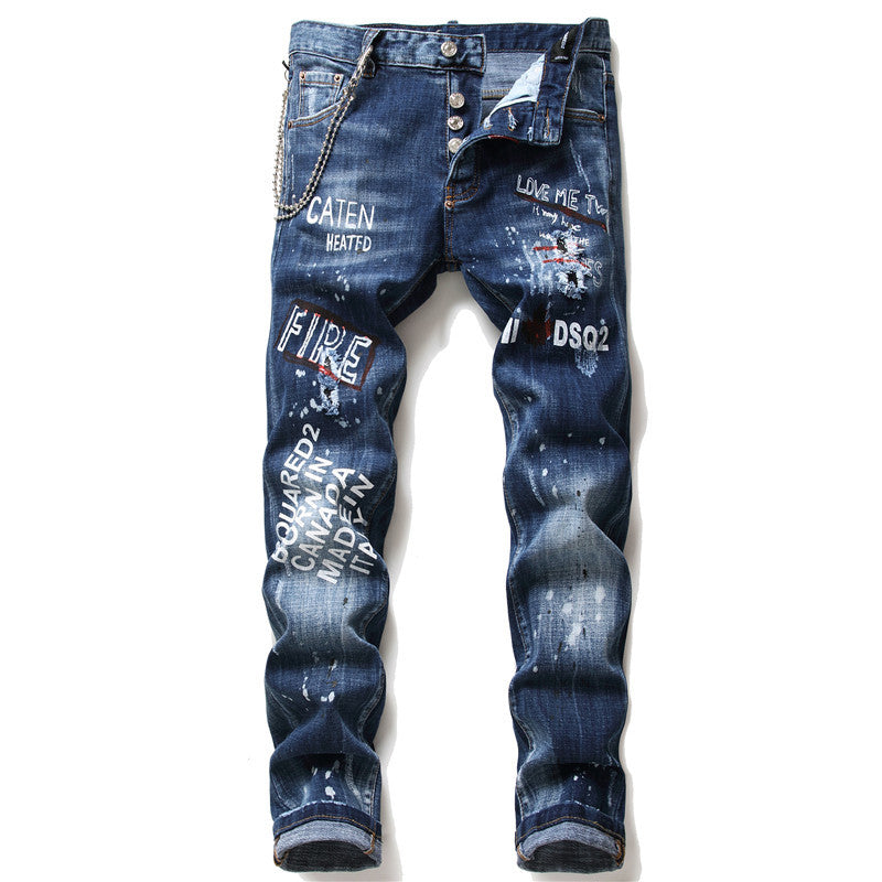 Men Jeans Pant Famous D2 Slim Jeans Pants Zipper Hole Pencil Pants - Blue2 - Men's Jeans - Carvan Mart