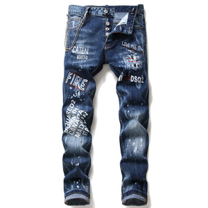 Men Jeans Pant Famous D2 Slim Jeans Pants Zipper Hole Pencil Pants - Carvan Mart