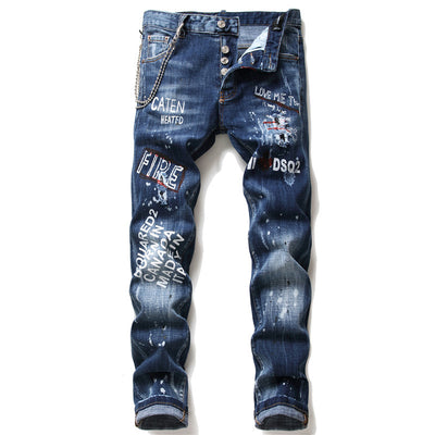 Men Jeans Pant Famous D2 Slim Jeans Pants Zipper Hole Pencil Pants - Carvan Mart