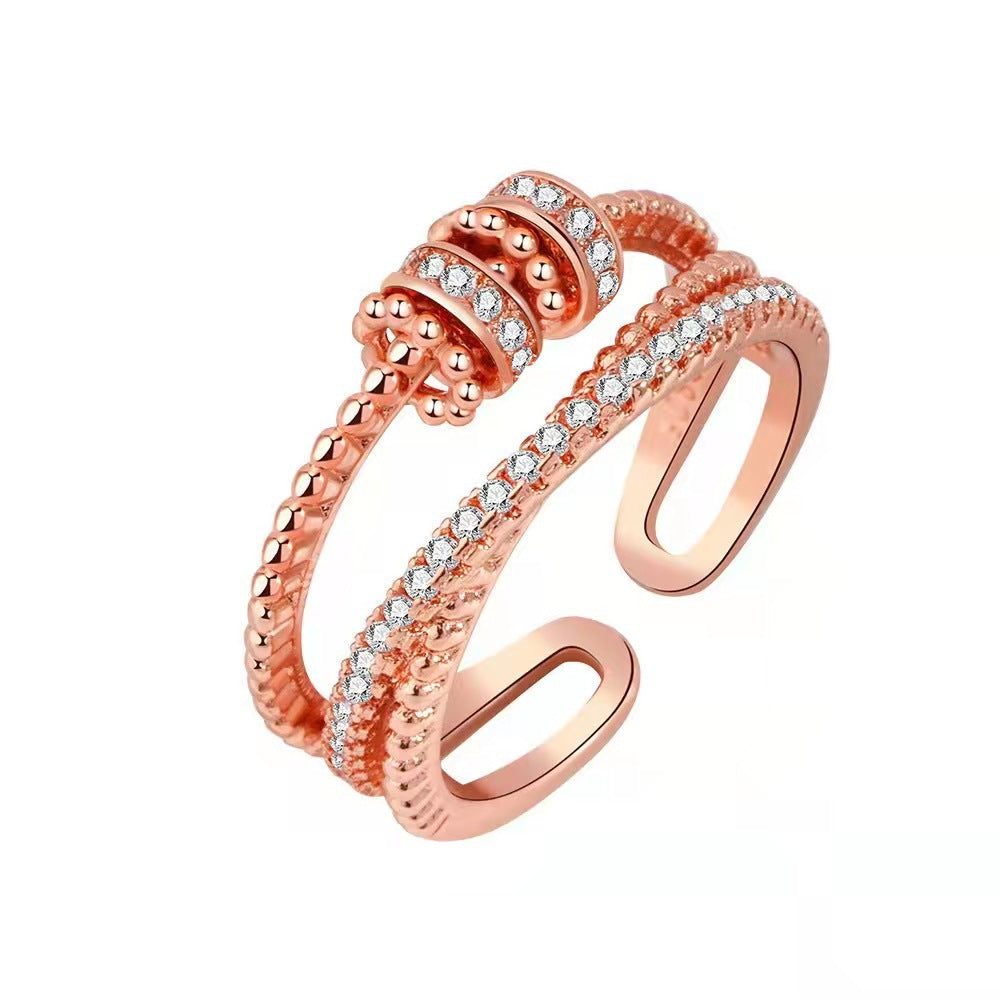 Tunable Anxiety Rings With Bead Relieve Stress Rings - Rose Gold - Women's Rings - Carvan Mart