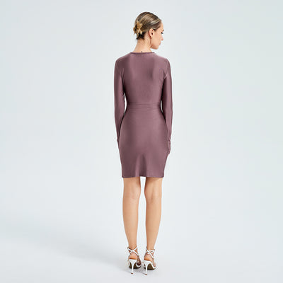 Sexy Cut Out Round Neck Long Sleeve Mini Dress - - Dresses - Carvan Mart