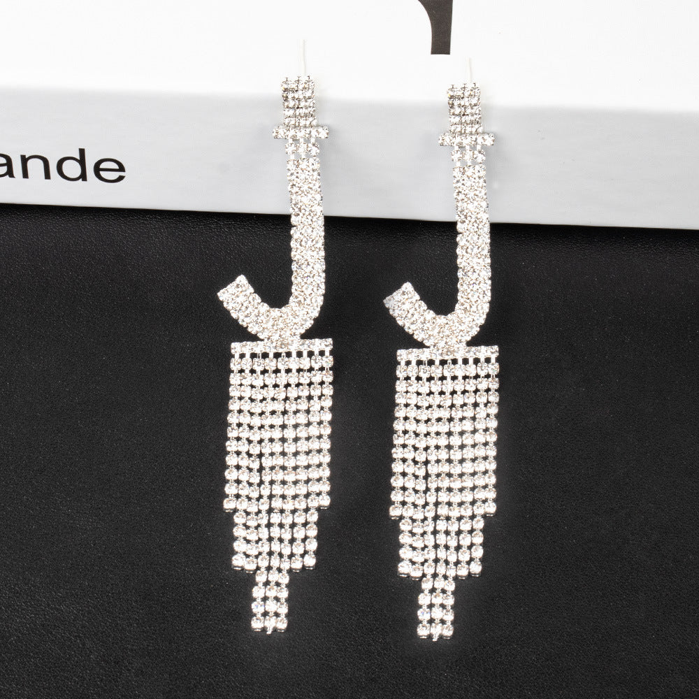 Fashion Jewelry 925 Silver Needle Ornaments Rhinestone Letter B Earrings Banquet Tassel Ear Ornaments Earrings - Carvan Mart