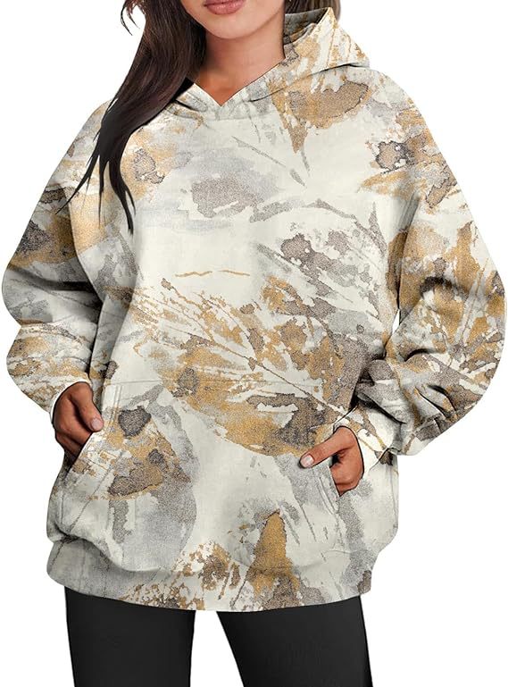 Camouflage Hoodie Maple Leaf Print Oversized Sports Women's Hoodie - Large Leaves - Women Hoodies & Sweatshirts - Carvan Mart