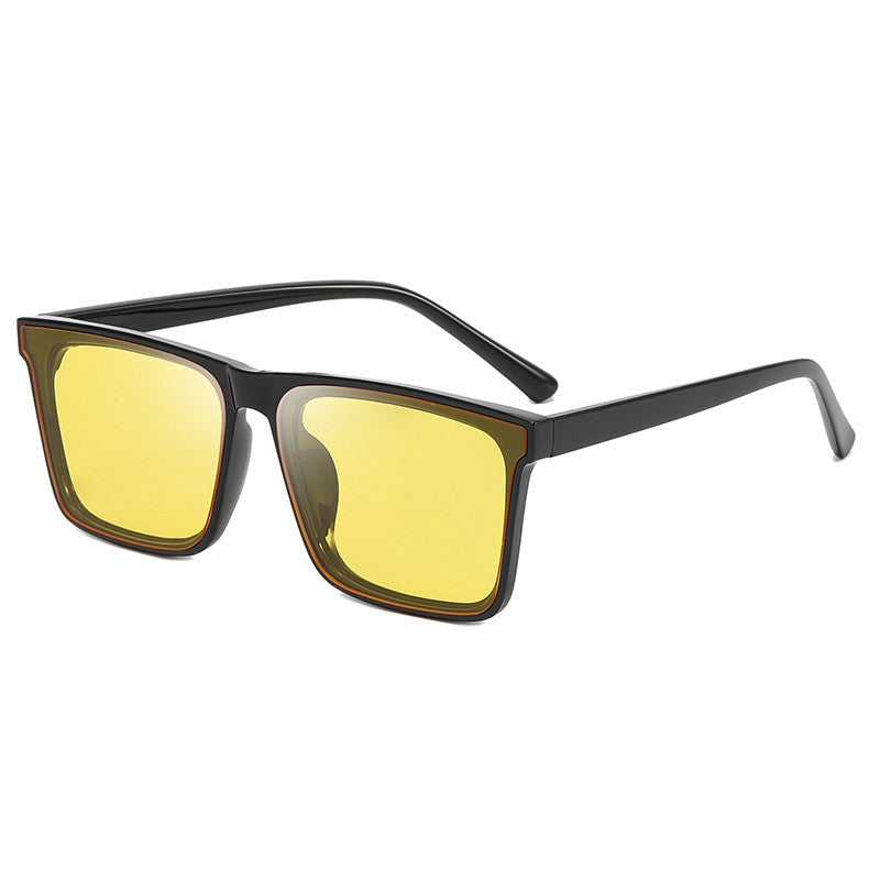 Square Sunglasses With Flat Tear Film For Men And Women - Black framed yellow lens - Women's Sunglasses - Carvan Mart