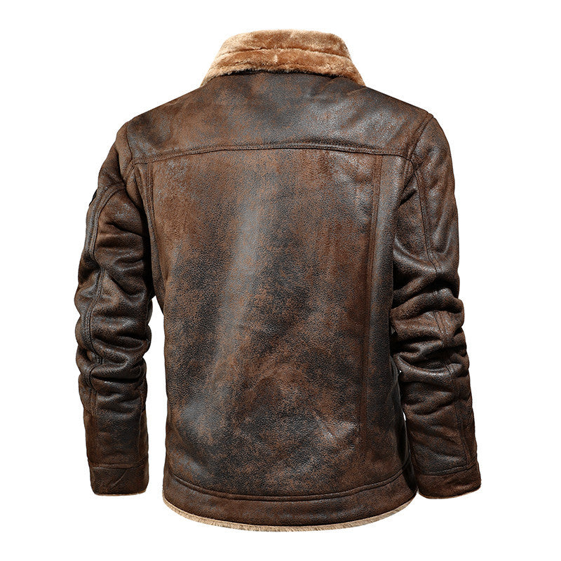 Leather men's plus cashmere motorcycle leather jacket - - Genuine Leather - Carvan Mart