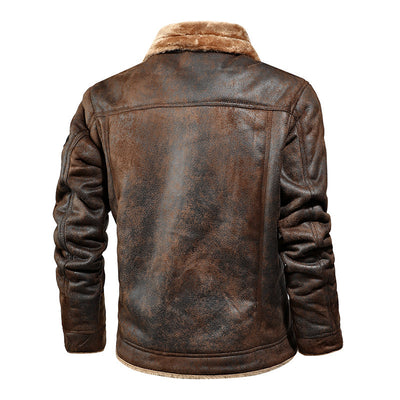 Leather men's plus cashmere motorcycle leather jacket - Carvan Mart