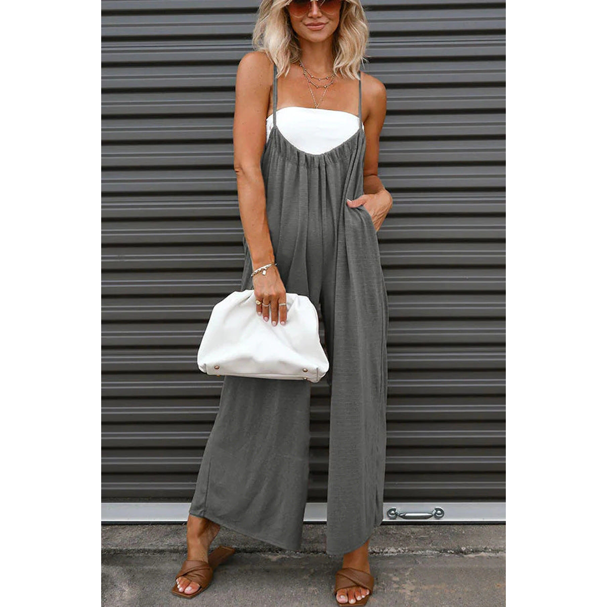 Strap High Waist Casual Wide Leg Jumpsuit - Carvan Mart