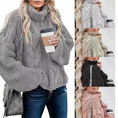 Women's Fashion Casual Turtleneck Pullover Loose-fitting Long Sleeves Sweater - Carvan Mart