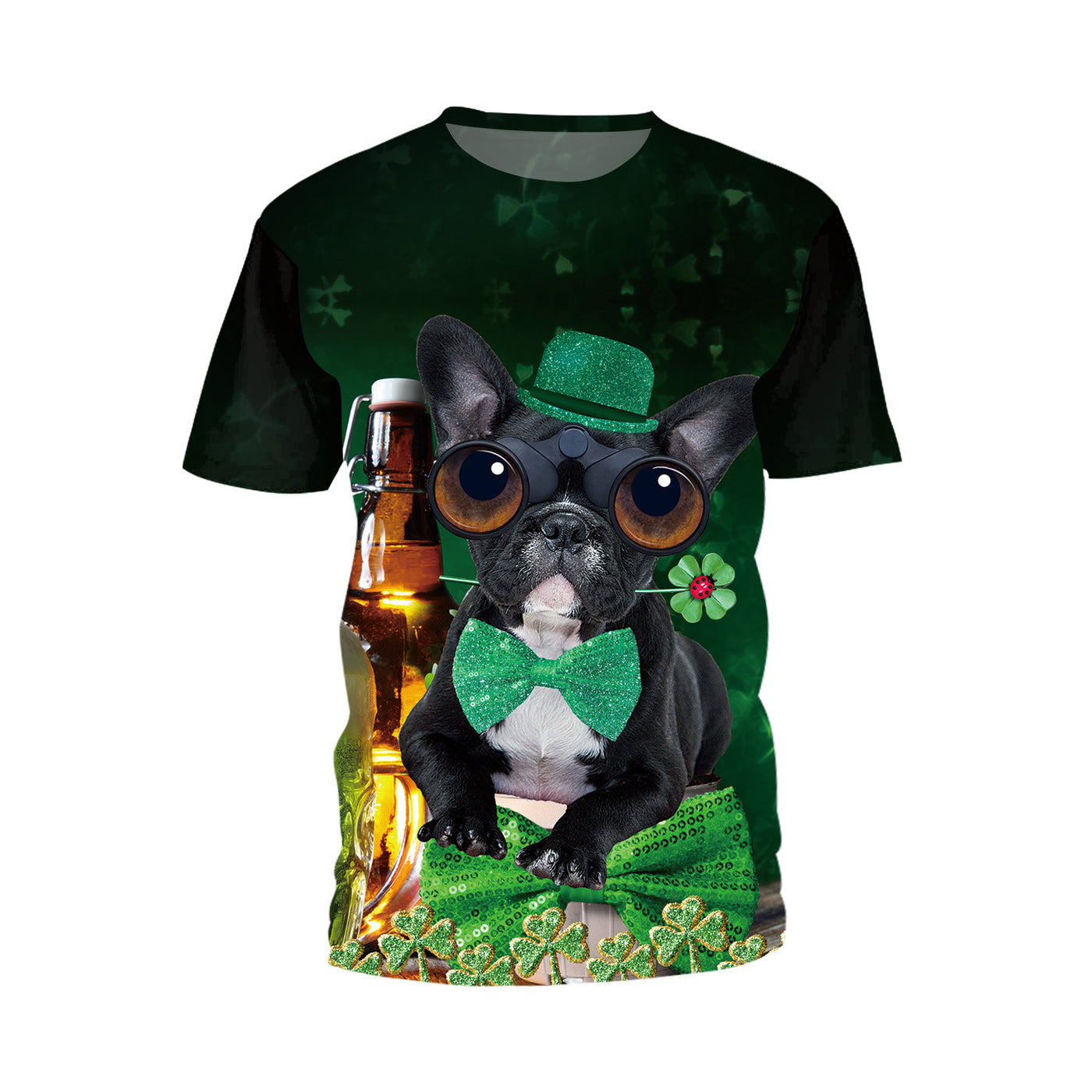 Patrick's Day Four Leaf Grass Cute Pet Cat Digital Print Round Neck T-shirt - Carvan Mart