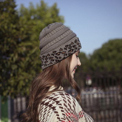 Beanie Women's Warm Leopard Print Knitted Hat - - Women's Hats & Caps - Carvan Mart