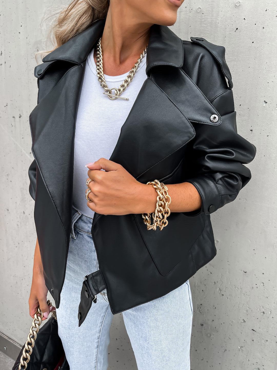 Women's Leather Top Coat Loose Lapel Jacket - Carvan Mart Ltd