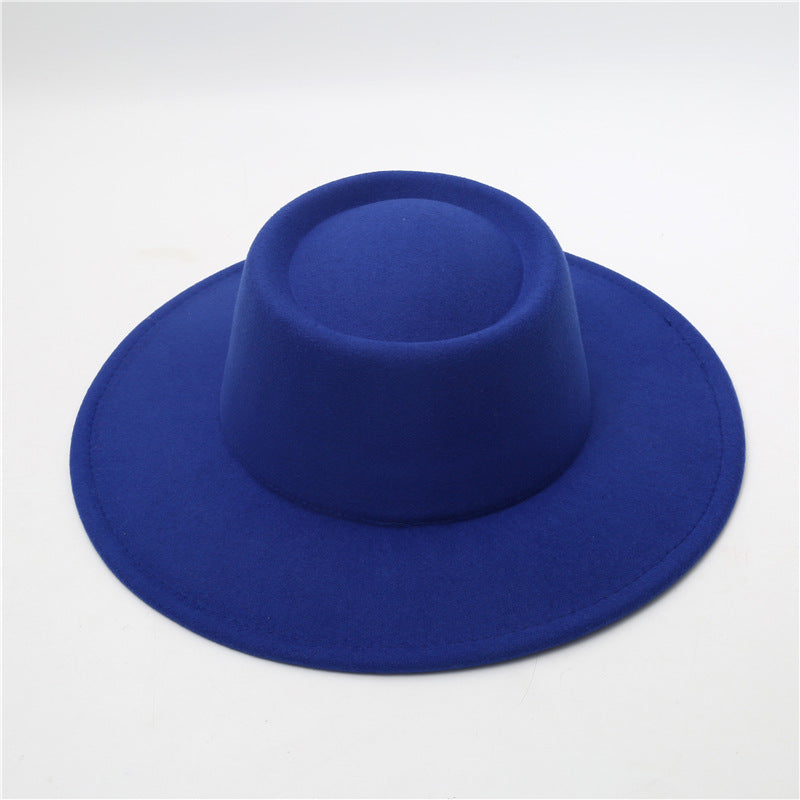 Retro Fedora 8cm Wide Brim Solid Color Concave-convex Dome Woolen Hat - Carvan Mart