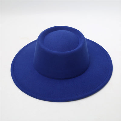 Retro Fedora 8cm Wide Brim Solid Color Concave-convex Dome Woolen Hat - Carvan Mart