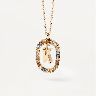 Colored Rhinestone Necklace 26 Alphabet Necklace 18K Fashion Jewelry - K - Necklaces - Carvan Mart