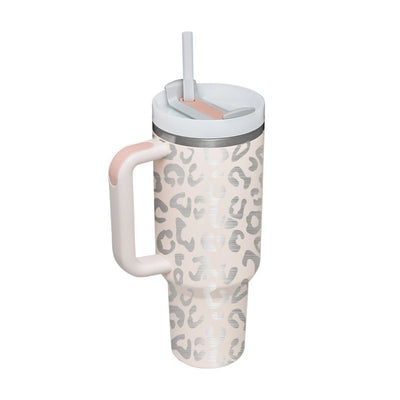 Valentines Day Gift Thermal Mug Straw Coffee Insulation Cup With Handle Portable Car Water Bottle Thermal Mug - White 1200ML - Gift - Carvan Mart