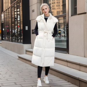 Long Gilets For Women Down Jacket Winter Casual Quilted Zipper Gilet Coat - Carvan Mart