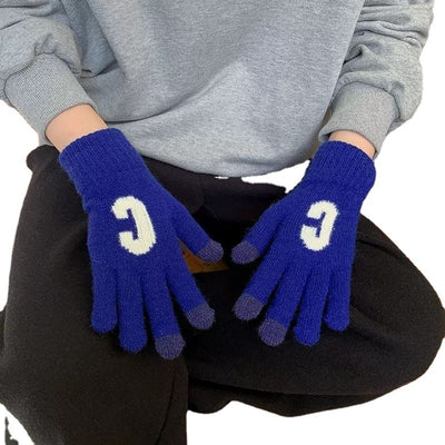 Candy Color  Letter C Thick Cute Wool Knitted Warm Gloves - Carvan Mart