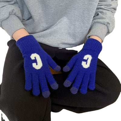 Candy Color Letter C Thick Cute Wool Knitted Warm Gloves - - Women Gloves & Mittens - Carvan Mart