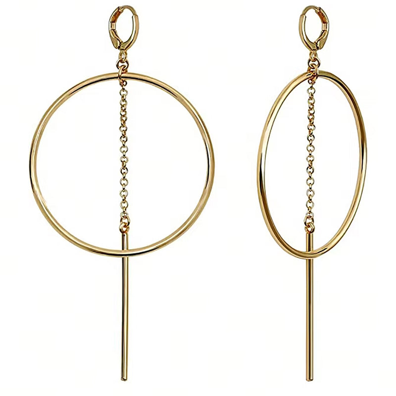 Round Geometric Earrings Stainless Steel Earrings Long Bar Earrings - Gold - Earrings - Carvan Mart