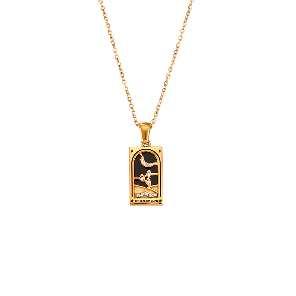 Fashion Tarot Necklace With Rhinestones Diamond Set Pendant Rectangular Drip Necklace Jewelry - Carvan Mart