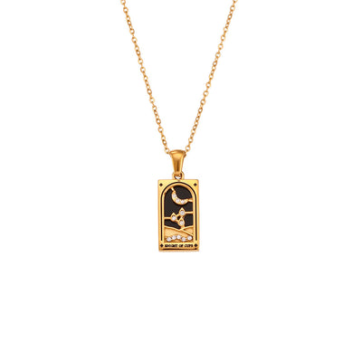 Fashion Tarot Necklace With Rhinestones Diamond Set Pendant Rectangular Drip Necklace Jewelry - Knight of the grail - Necklaces - Carvan Mart