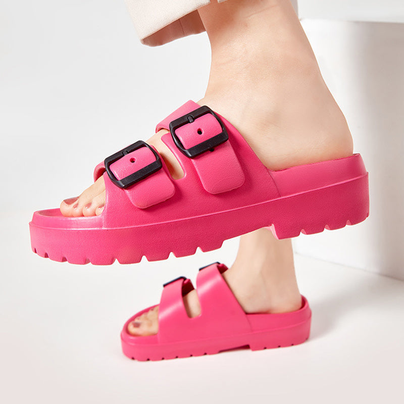 Double Buckle Slippers Summer Platform Non-slip Slipper For Women - Carvan Mart