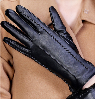 Fashionable Ladies Thick Warm Leather Gloves - Carvan Mart