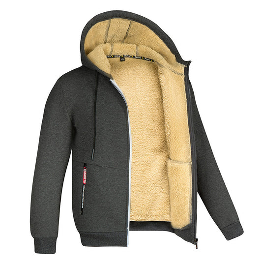 Men's Hooded Fleece Plus Thick Lamb Fleece Hoodie Cardigan Jumper Jacket