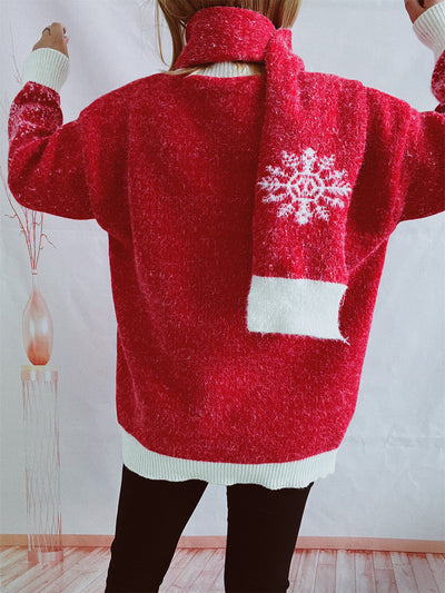 Women's Round Neck Long Sleeve Snowflake Three-dimensional Decoration Christmas Sweater - Carvan Mart