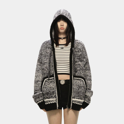 Women's Loose Casual Striped Knitted Hoodie Coat - - Sweaters - Carvan Mart