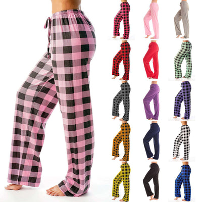 Drawstring Plaid Print Trousers Casual Loose Sports Pants Women - Carvan Mart