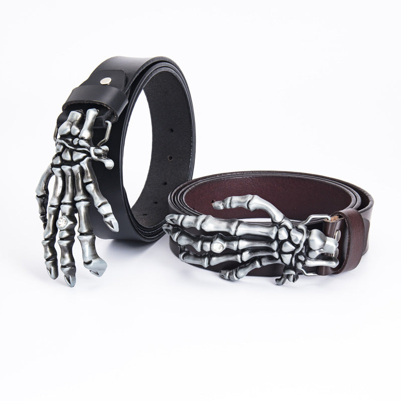 Men's Leather Belt Skull Big Head Claw Outdoor Rider - - Men's Belts - Carvan Mart