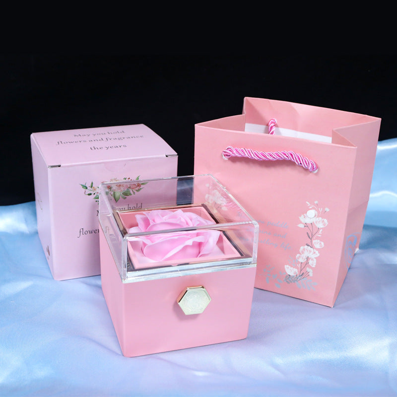 Rotating Soap Flower Rose Gift Box Creative Rotating Rose Jewelry Packaging Box Valentine's Day Gift For Women - Pink - Gift - Carvan Mart