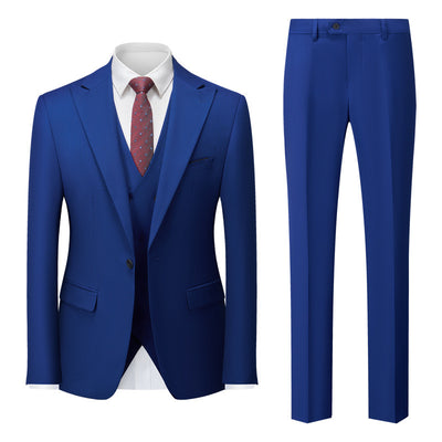 Men's Three Piece Suit Foreign Trade Cross-border Wedding Groom Business Suit - Sapphire Blue - Men Suits & Sets - Carvan Mart