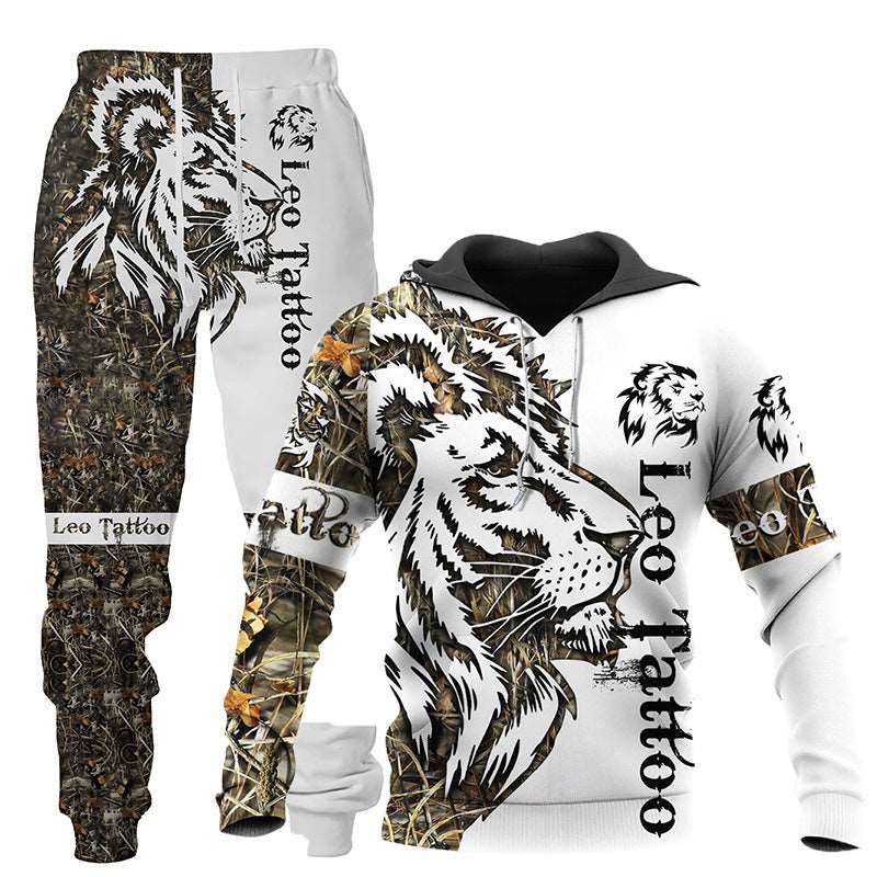 3D Wolf Print Tracksuit Men Sportswear Hooded Sweatsuit Two Piece Outdoors Running Fitness Mens Clothing Jogging Set - Set thirteen - Men Suits & Sets - Carvan Mart