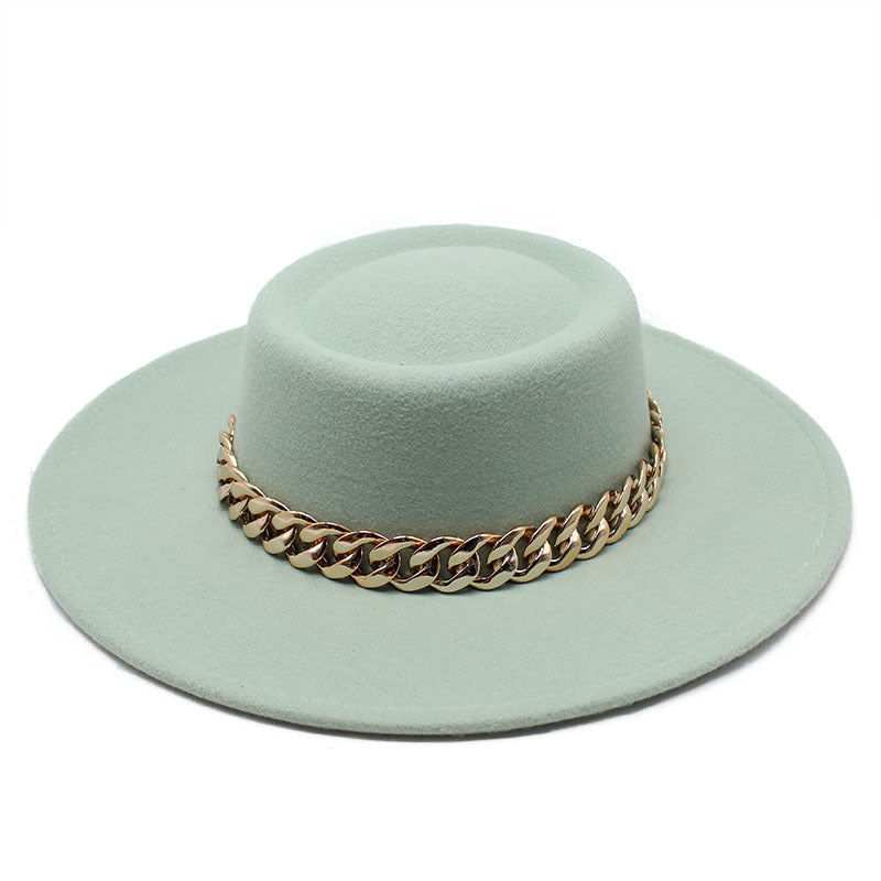 British Elegance Round Concave Flat Top Woolen Hat - Mint Green M56to58cm - Men's Hats & Caps - Carvan Mart