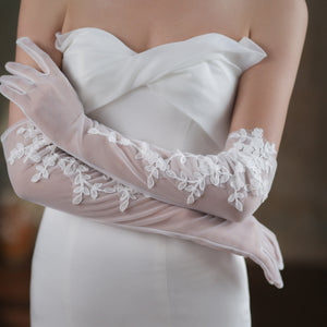 Elegant White Lace Wedding Dress Dinner Mesh Gloves - - Women Gloves & Mittens - Carvan Mart