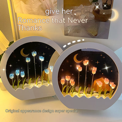 Small Night Lamp DIY Handmade Tulip Rose Mirror Flower Sea Bouquet Gift - - Gift - Carvan Mart