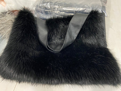 Luxurious Faux Fur Tote Bag - Trendy and Spacious Winter Fashion - Black - Shoulder Bags - Carvan Mart