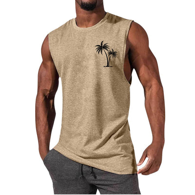 Coconut Tree Embroidery Vest Summer Beach Tank Tops Workout Muscle Men Sports Fitness T-shirt - Carvan Mart