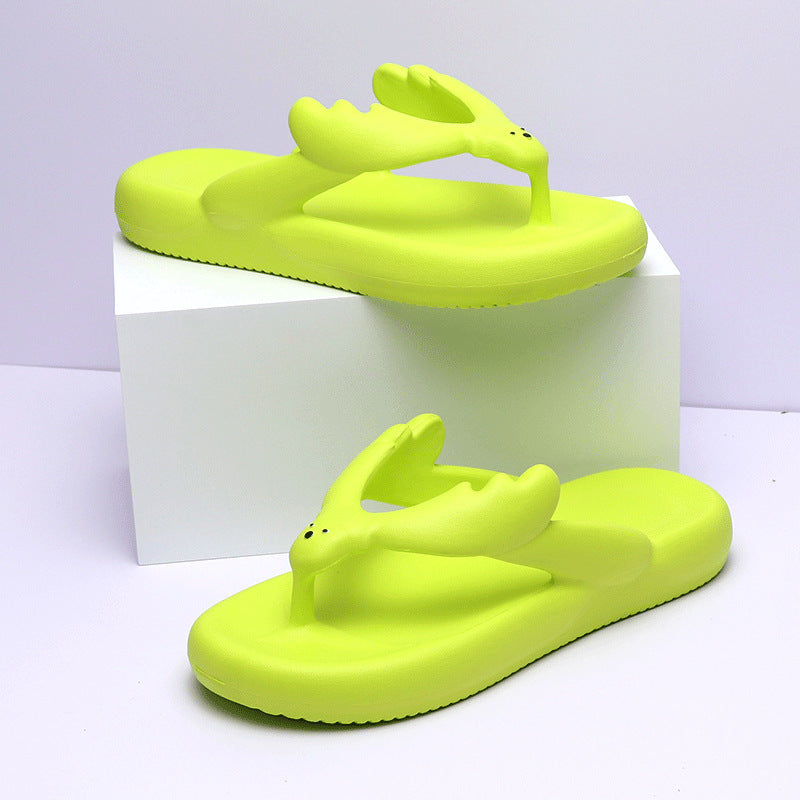 Elk Design Flip Flop Slippers - Cute and Soft Beach Shoes for Adults in Candy Colors - Light green - Women's Slippers - Carvan Mart