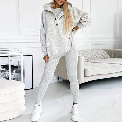 Women's Three Piece Suit Sports Loose Hooded Sweatshirt Vest And Slim Trousers - Carvan Mart