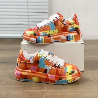 Hand-Painted Women's Cartoon Graffiti Sneakers - Vibrant Casual Shoes - Orange - Women's Shoes - Carvan Mart