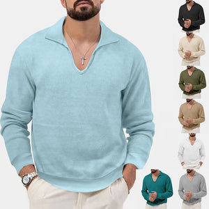 Waffle Casual Men's Henley Shirts Long-sleeved Loose T-shirt - - Men's Shirts - Carvan Mart